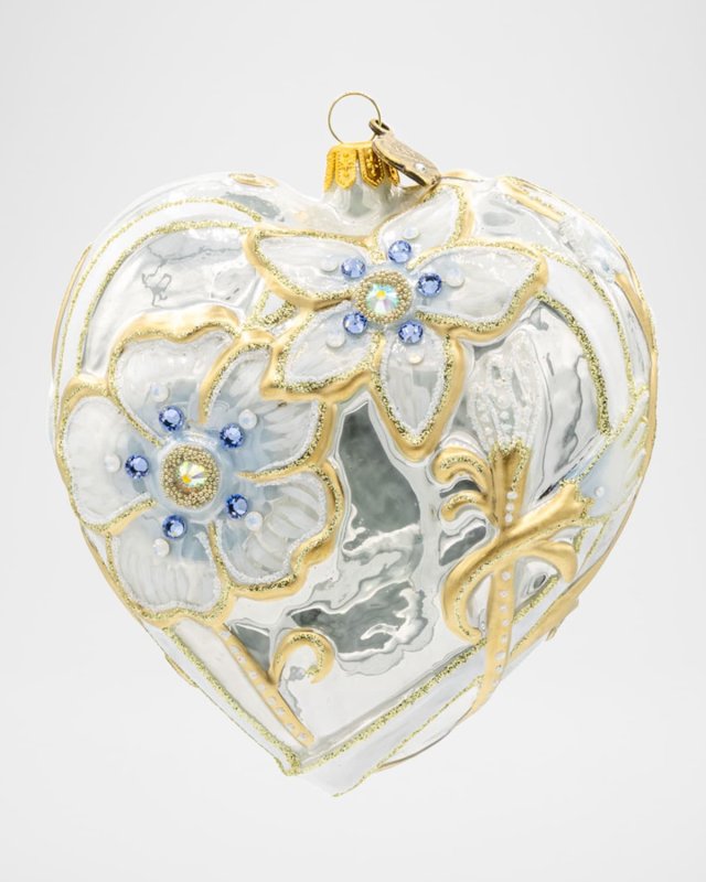 Floral Opal Heart Christmas Ornament